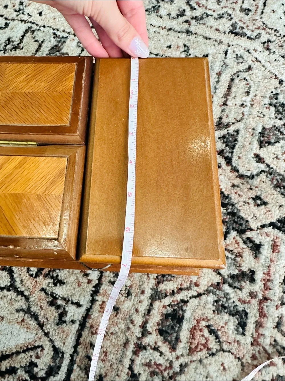 Wooden Jewelry Box with Carved Accents - Honey Brown
